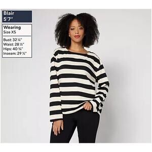 RM Studio x Rebecca Minkoff Boxy Stripe Long Sleeve Top Black/White M A710569